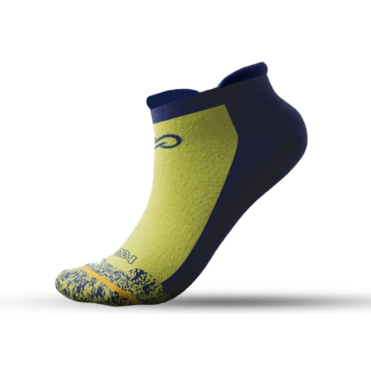 1 Pair 🌿 Bamboo Ankle Socks for Men & Women - Yellow with Elegant Navy Heel - Large/Extra Large - L/XL - DrSleeep.ae