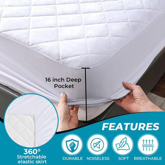 Mattress Pad 100% Viscose Derived from Bamboo لباد الغيم من البامبو بارد وناعم ومريح ويحمي المرتبة - DrSleeep.ae