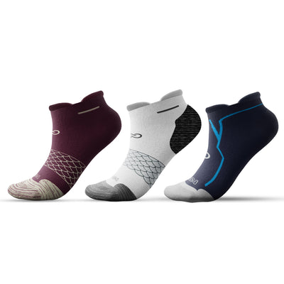 🌿 Set of 3 Bamboo Ankle Socks - Premium Collection (Maroon/White/Navy with Sky Blue Stripes) - L/XL - DrSleeep.ae