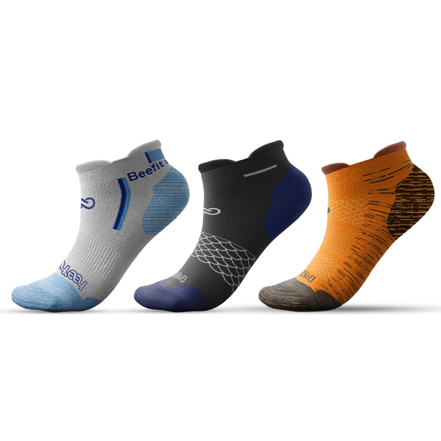 🌿 3-Pair Bamboo Ankle Socks for Men & Women - Elegant Set (Sky Blue/Black Navy/Orange Black) - Large/Extra Large - L/XL - DrSleeep.ae