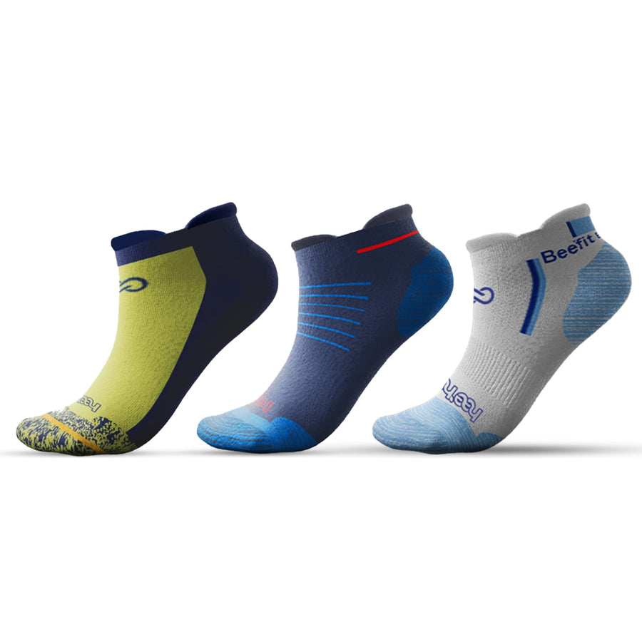🌿 3-Pair Bamboo Ankle Socks for Men & Women - Trendy Set (Yellow Navy/Sky Blue/Navy Blue) - Large/Extra Large - L/XL - DrSleeep.ae