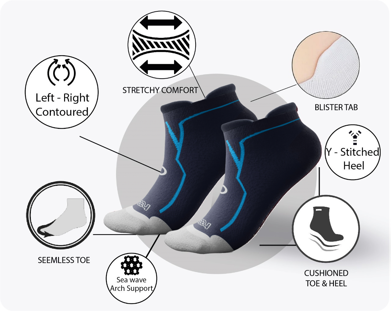 1 Pair 🌿 Bamboo Ankle Socks for Men & Women - Navy with Elegant Light Blue Stripe - Large/Extra Large - L/XL - DrSleeep.ae