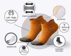 1 Pair 🌿 Bamboo Ankle Socks for Men & Women - Orange with Elegant Gray Heel - Large/Extra Large - L/XL - DrSleeep.ae