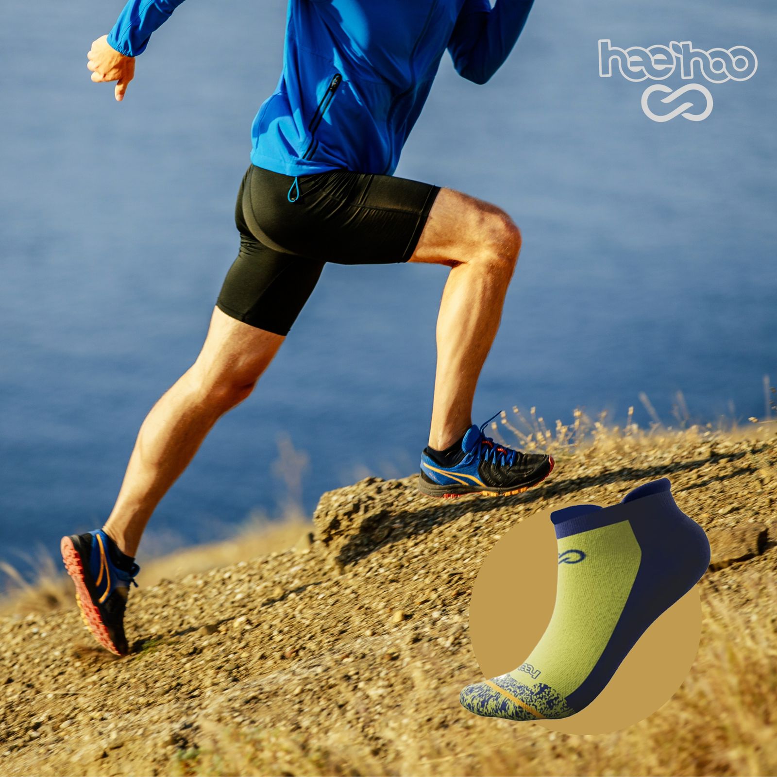 1 Pair 🌿 Bamboo Ankle Socks for Men & Women - Yellow with Elegant Navy Heel - Large/Extra Large - L/XL - DrSleeep.ae