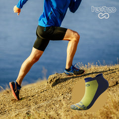 1 Pair 🌿 Bamboo Ankle Socks for Men & Women - Yellow with Elegant Navy Heel - Large/Extra Large - L/XL - DrSleeep.ae