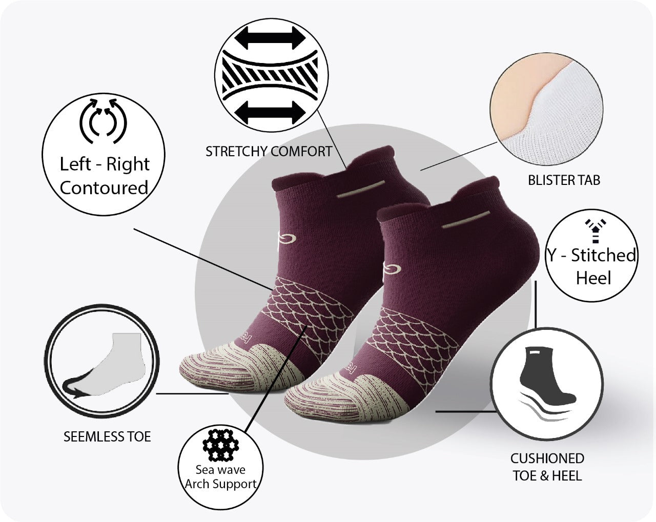 1 Pair 🌿 Bamboo Ankle Socks for Men & Women - Black with Elegant Blue Heel - Large/Extra Large - L/XL - DrSleeep.ae