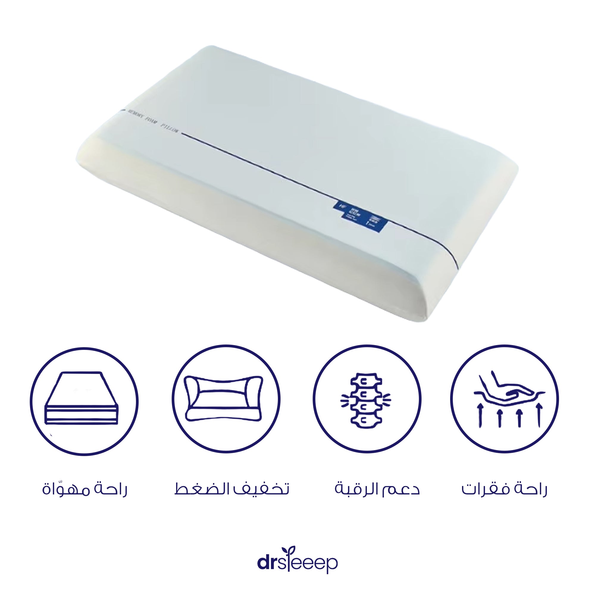  White cloud-shaped memory foam pillow with ergonomic neck support and cooling fabric for breathability and temperature regulation.
